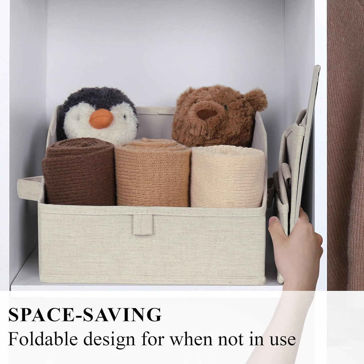 WUIKE Closet Organizers and Storage, Trapezoid Storage Bins, Fabric Closet Bins with Handles, Foldable Storage Baskets for Clothes, Purse, Blanket, Herringbone Gray, Extra Large