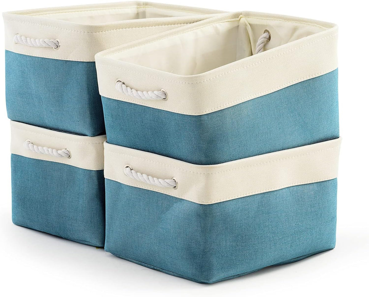 Fabric Storage Bins 12x8x5 inch [6-Pack] with Rope Handles - Decorative Baskets for Organizing
