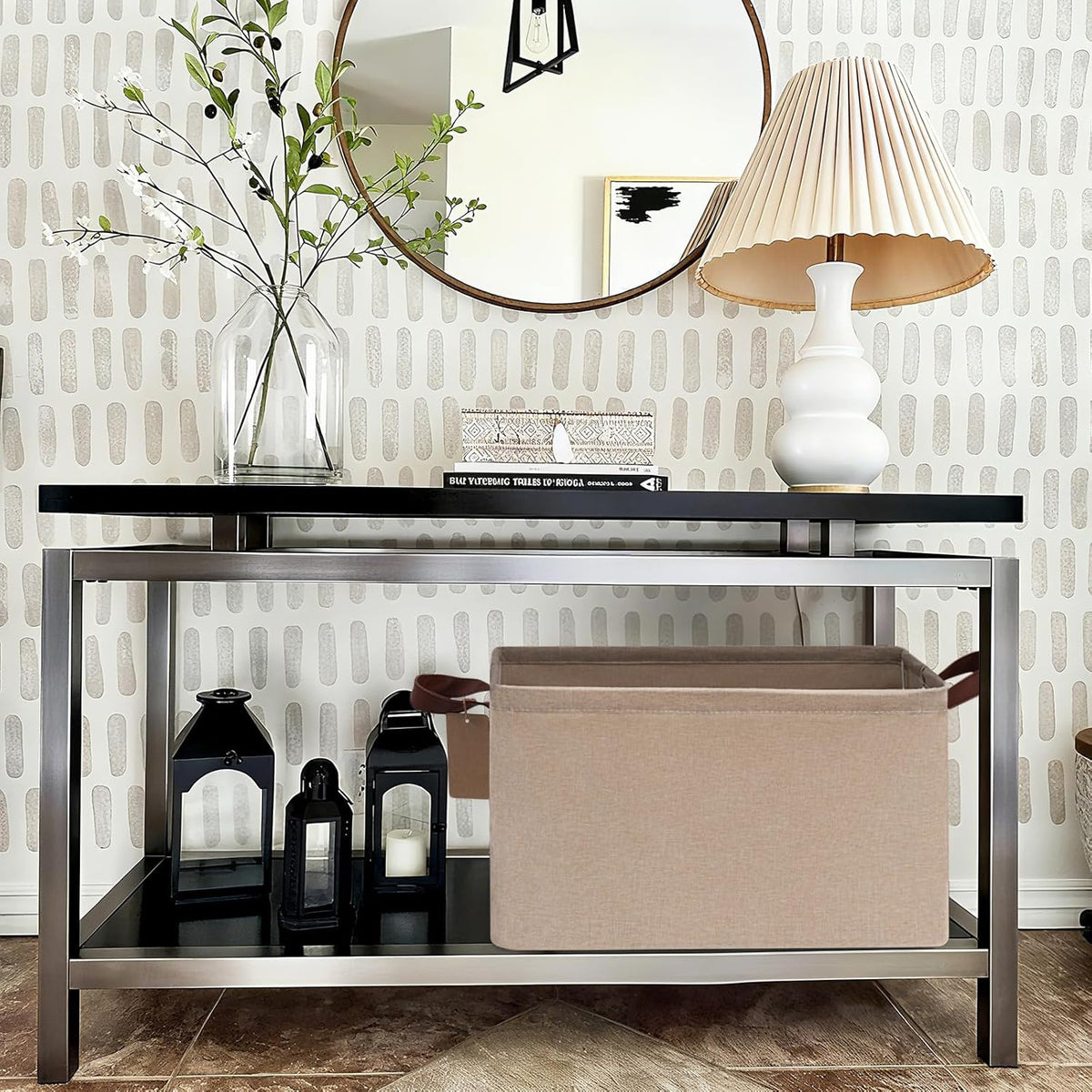 CHICVITA Large Storage Baskets for Shelves, Fabric Storage Bins with Metal Frame, Closet Organizers and Storage Boxes for Clothes Toy, Beige