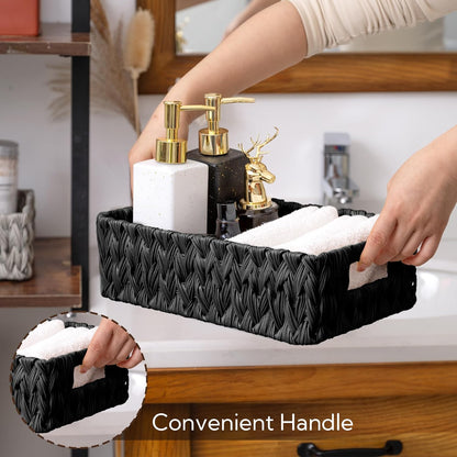 GRANNY SAYS Wicker Storage Baskets for Shelves, Wicker Baskets for Organizing, Waterproof Woven Basket for Pantry, Rectangle Basket for Shlef, Brown, 2-Pack