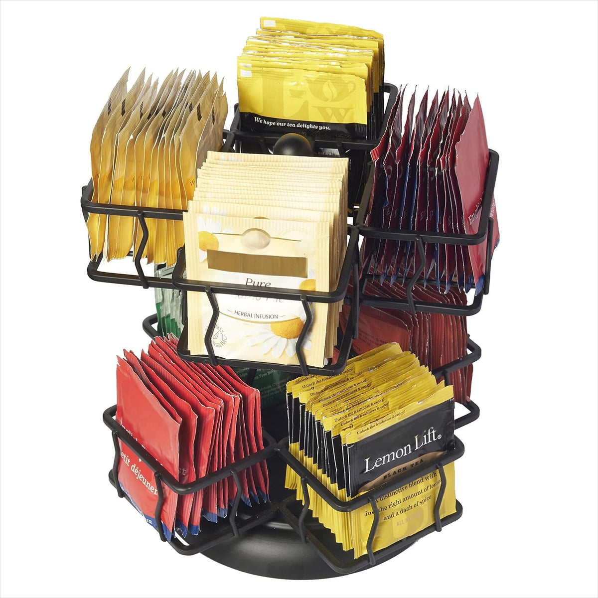 NHZ Tea Bag Storage and Organizer, Tea Bag Holder Black Powder Coated Stainless Steel for Tea and Coffee Box. Organize 100 Tea Bags- Tea Holder For Tea Bags 8 Compartments with 12 Bags in Each.
