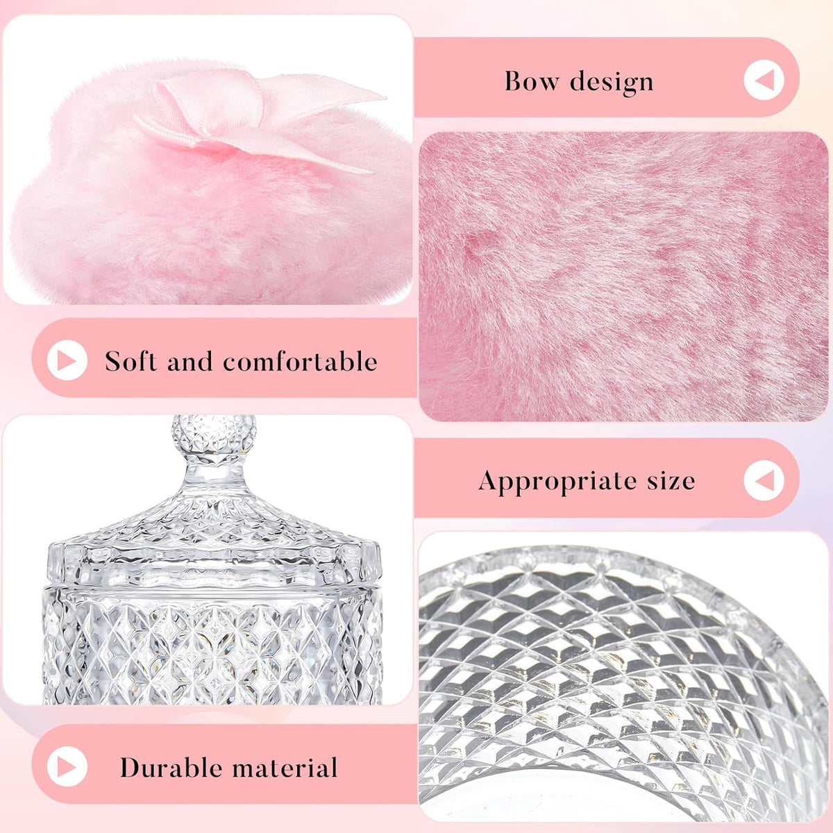 Tioncy 3 Pcs Large Body Powder Puff and Container Valentine's Day gift Powder Container with Puff Crystal Case Soft Washable Reusable Velour Face Body Glitter Wet Dry Makeup (Classic,Clear)