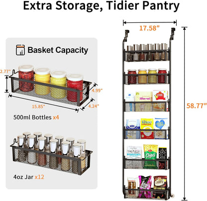 Over the Door Pantry Organizer, 6-Tier Pantry Door Organization and Storage, Over the Door Spice Rack, Home & Kitchen Storage Shelves for Cabinet, Black