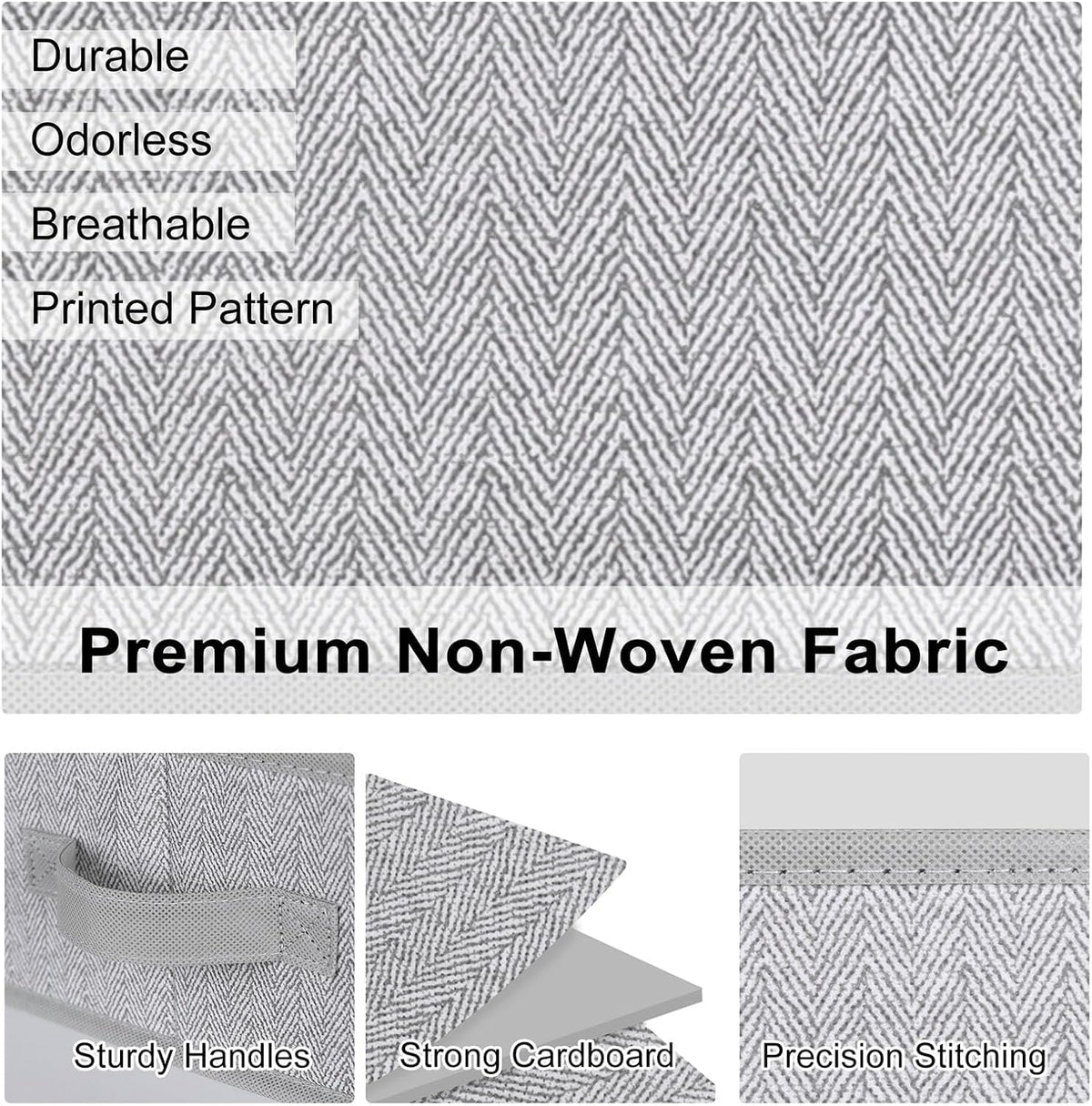 WUIKE Closet Organizers and Storage, Trapezoid Storage Bins, Fabric Closet Bins with Handles, Foldable Storage Baskets for Clothes, Purse, Blanket, Herringbone Gray, Extra Large