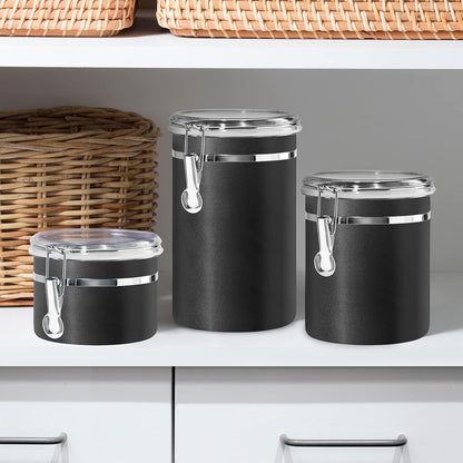 Oggi Stainless Steel Kitchen Canister 152 fl oz - Airtight Clamp Lid, Clear See-Thru Top - Ideal for Kitchen Storage, Food Storage, Pantry Storage. Jumbo Size 8" x 8".
