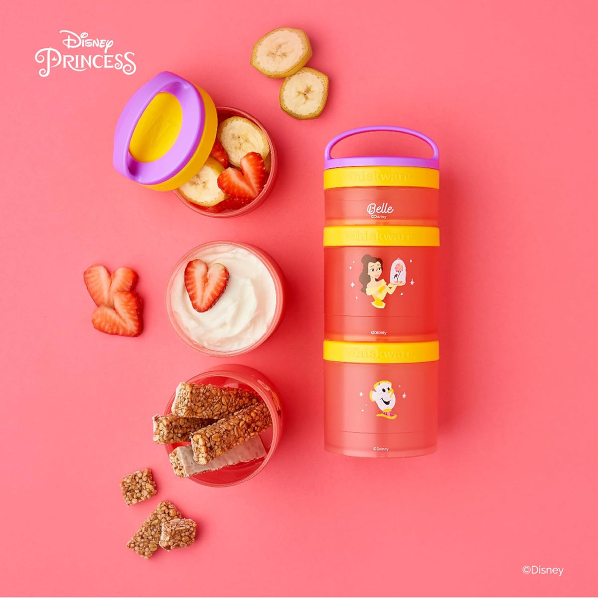 Whiskware Bluey Stackable Snack Containers for Babies, Toddlers, and Kids, 3 Stackable Snack Cups for School and Travel, Cupholder Friendly, Bluey and Bingo! Let’s Do This!