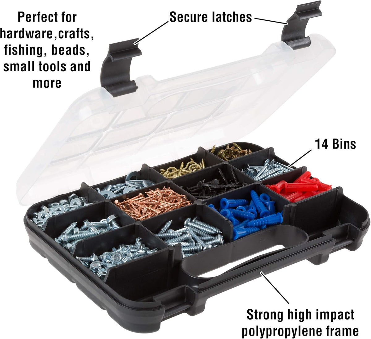 Stalwart - 75-ST6073 Portable Storage Case with Secure Locks and 55 Small Bin Compartments for Hardware, Screws, Bolts, Nuts, Nails, Beads, Jewelry and More by Black