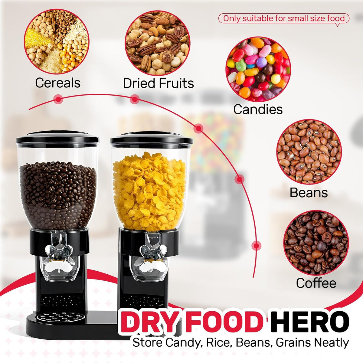 Triple Cereal Dispenser Countertop 2L, Airtight Cereal Containers Storage, Large Capacity Total 6L for Kitchen Pantry, Rotating Dry Food Dispenser for Candy, Nut, Coffee Beans, White