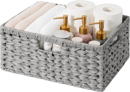 GRANNY SAYS Wicker Storage Baskets for Shelves, Wicker Baskets for Organizing, Waterproof Woven Basket for Pantry, Rectangle Basket for Shlef, Brown, 2-Pack