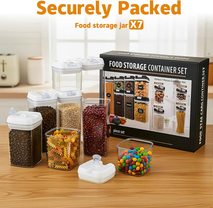 Airtight Food Storage Containers with Lids 7 pcs Plastic Kitchen and Pantry Organization Canisters for Cereal, BPA Free Kitchen Canisters for Spaghetti, Pasta, Dry Food, Flour and Sugar