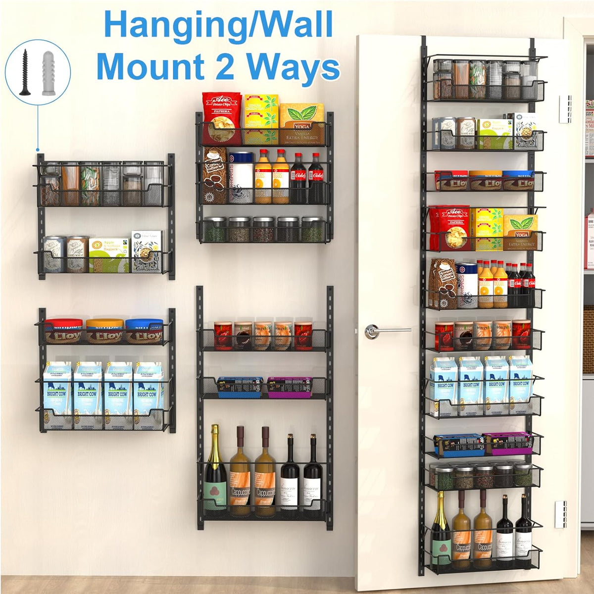 VyGrow 12.3" W Narrow Over the Door Pantry Organizer, 6-Tier Over the Door Organizer with Adjustable Basket, Pantry Door Organization for Pantry Kitchen Storage Room Spice Rack, White