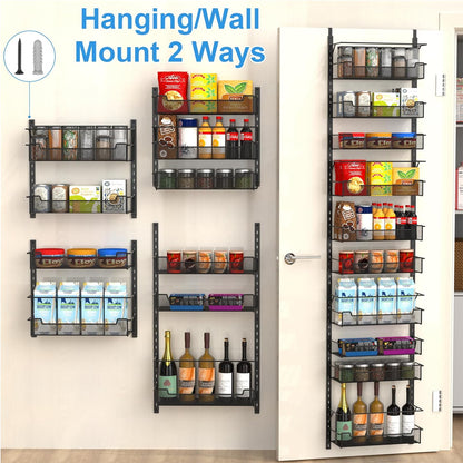 VyGrow 12.3" W Narrow Over the Door Pantry Organizer, 6-Tier Over the Door Organizer with Adjustable Basket, Pantry Door Organization for Pantry Kitchen Storage Room Spice Rack, White