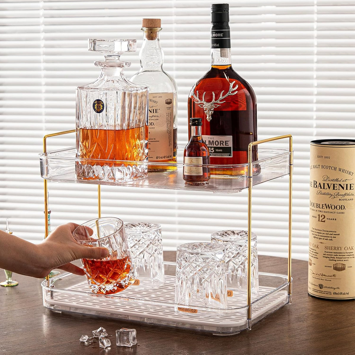Seoneiro Whiskey Tray, Glass Cup Rack, Mug Holder, Coffee Cup Organizer, Bathroom Countertop Organizer with Drain Board Wine Glass Decorative, Food Tray, Kitchen Spice Rack