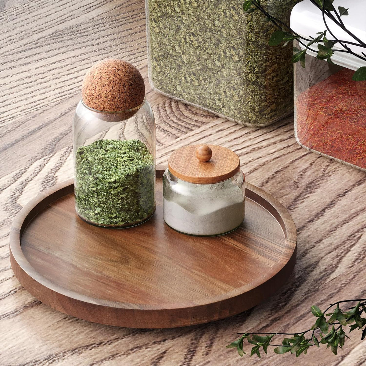 VERTORGAN Lazy Susan Organizer for Kitchen,Acacia Wood Turntable for Cabinet, Pantry, Table, Countertop, Vanity, Spice Rack（Small）