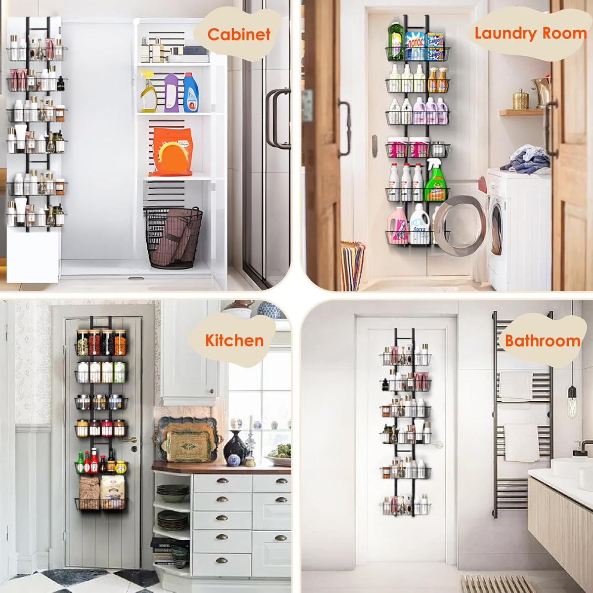 LUXEAR Over the Door Pantry Organizer, 8-Tier Adjustable Over the Door Hanging Spice Rack, No-Assembly Foldable Metal Over the Door Organizer for Kitchen, Home, Laundry Room, Bathroom