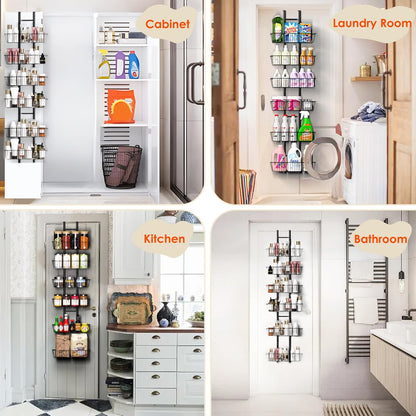 LUXEAR Over the Door Pantry Organizer, 8-Tier Adjustable Over the Door Hanging Spice Rack, No-Assembly Foldable Metal Over the Door Organizer for Kitchen, Home, Laundry Room, Bathroom