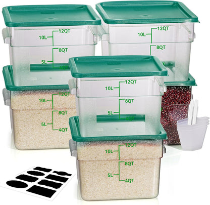 4QT NSF Food Storage Containers: 8 PCS [Food Grade][Hot&Cold Resistant] Commercial Clear Food Storage Containers with Lids for Restaurant Kitchen Proof Dough, Measuring Spoons Included(BPA FREE) - Colors A