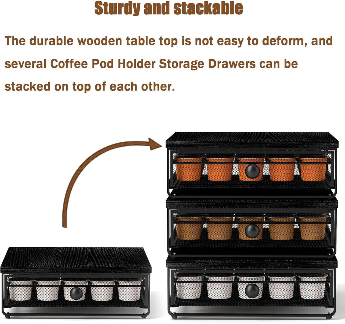 Sedegn Coffee Pod Holder Counter Coffee Vertuo Capsules Storage Organizer with Sliding Drawer Compatible For 35 K-Cup Pods No Assembly Needed Rustic Brown