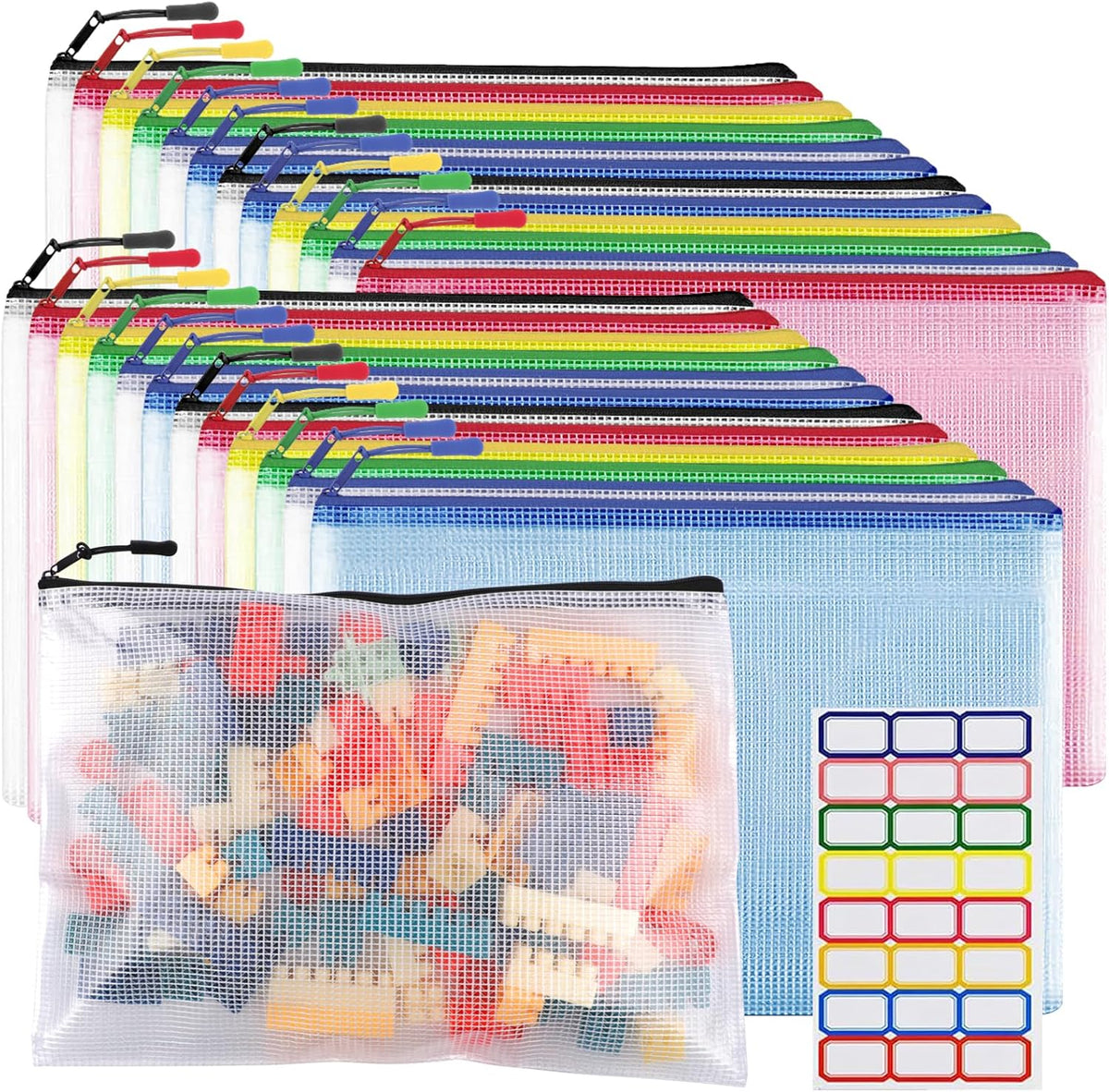 YOPCDJ Mesh Zipper Pouch Bags A4 Zipper Bags for Classroom Organization, Waterproof Document Zipper Pouches for Cosmetics, Travel Storage File Bags for Office Supplie