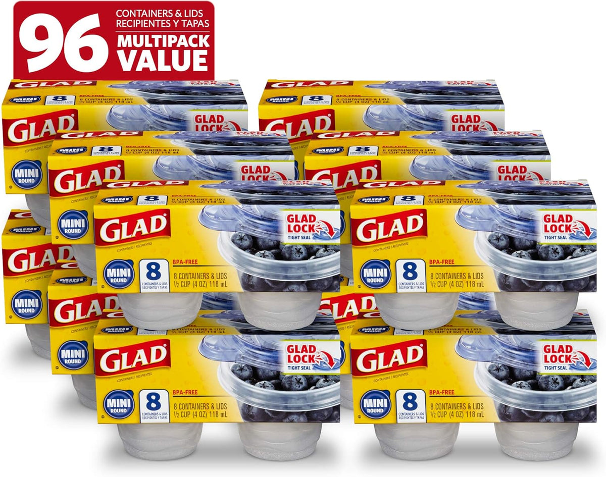 Glad GladWare XL Square Food Storage Containers with Lock Tight Lids, BPA-Free Family Size Plastic Containers for Leftovers, Meal Prep, and Freezer Storage, Dishwasher Safe, 104 Oz