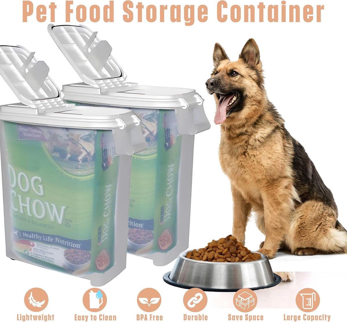 Buddeez Airtight Pet Food Storage Container - 50 QT/50 LB Capacity Dog Food Storage Container - Cat Food Container, Bird Seed Storage Container, Rolling Storage Bin, Air Tight with Handle & Scoop