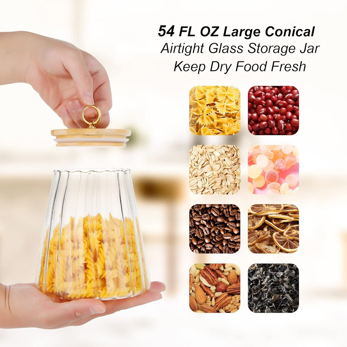 FANTESTICRYAN Glass Coffee Nuts Canister Airtight Storage Jar Petal Decorative Container with Bamboo Lid Metal Handle Easy to Grasp 700ml, 23 FL OZ