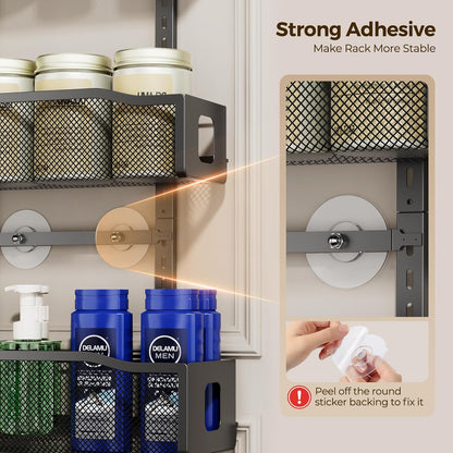 Delamu 8 Tier Over the Door Pantry Organizer, 2in1 Hanging or Wall Mount Spice Rack Seasoning, Adjustable Heavy-Duty Narrow Pantry Door Organizer and Storage for Kitchen Cabinet and Bathroom,12" White
