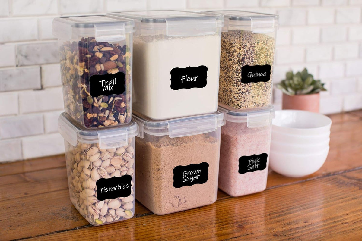 Simply Gourmet Airtight Food Storage Containers with Lids – 7 Piece Assorted Size Kitchen Pantry Organization Set, BPA-Free Clear Plastic, Stackable Containers for Cereal, Flour, Sugar, Rice, Snacks