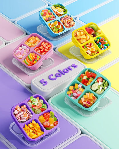 Canfanni 5 Pack Bento Snack Containers, 4 Compartment BPA-free Plastic Food Storage Containers, Divided Lunchable Container, Bento Lunch Box for Work and Travel