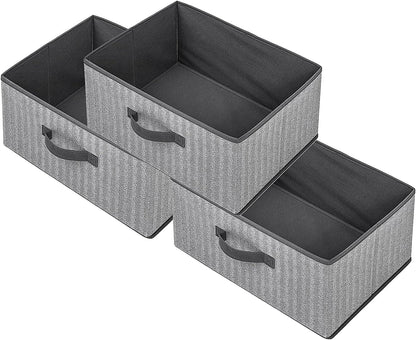 Storage Baskets, 11-Inch Woven Fabric Bins, Storage Cubes with Reinforced Handles, Organizer Bins for Closet Shelves, Foldable, for Toys, Clothes, Natural Beige (3PCS/Beige-11*11*7.8inch)