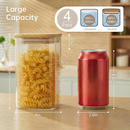 Extra Large Square Glass Flour & Sugar Storage Containers with Airtight Lids, 168 floz - Glass Jars with Bamboo Lids for Pantry, Air tight Food Storage Containers for Cereal, Pasta, Rice