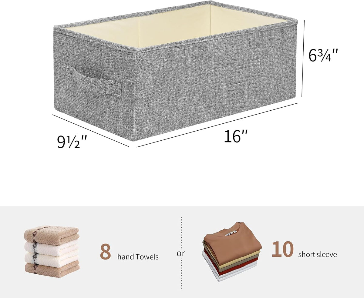 Linen Folding Storage Bins, 3 Pack Large Storage Baskets, Washable, Clothing Storage Bins with Handle, Closet Organizer for Storage Sweater,Sheets(Beige, 18½"x11 x8½)