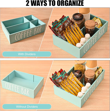 STORAGENIE Wooden Coffee Station Organizer – Removable Dividers, Storage for Coffee Pods, Tea Bags & Accessories, Oasis Blue (11.8" x 7.87" x 3.15")