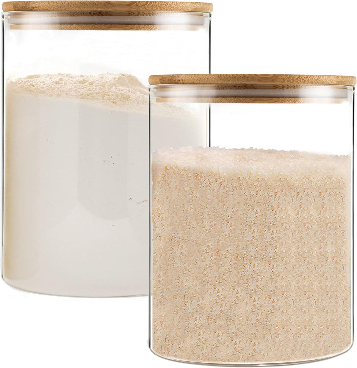 YUNCANG Glass Storage Jars 6 Pack 37oz Clear Glass Food Storage Containers with Airtight Bamboo Lid Stackable Kitchen Canisters for Candy,Cookie,Rice,Sugar,Flour,Pasta,Nuts and Spice Jars(Square)
