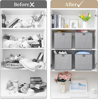 Storage Baskets, 11-Inch Woven Fabric Bins, Storage Cubes with Reinforced Handles, Organizer Bins for Closet Shelves, Foldable, for Toys, Clothes, Natural Beige (3PCS/Beige-11*11*7.8inch)