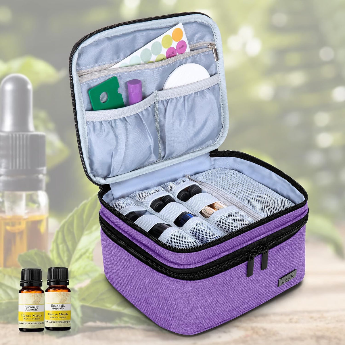 LUXJA Essential Oil Carrying Case - Holds 30 Bottles (5ml-30ml, Also Fits for Roller Bottles), Double-Layer Organizer for Essential Oil and Accessories, Black (Bag Only)