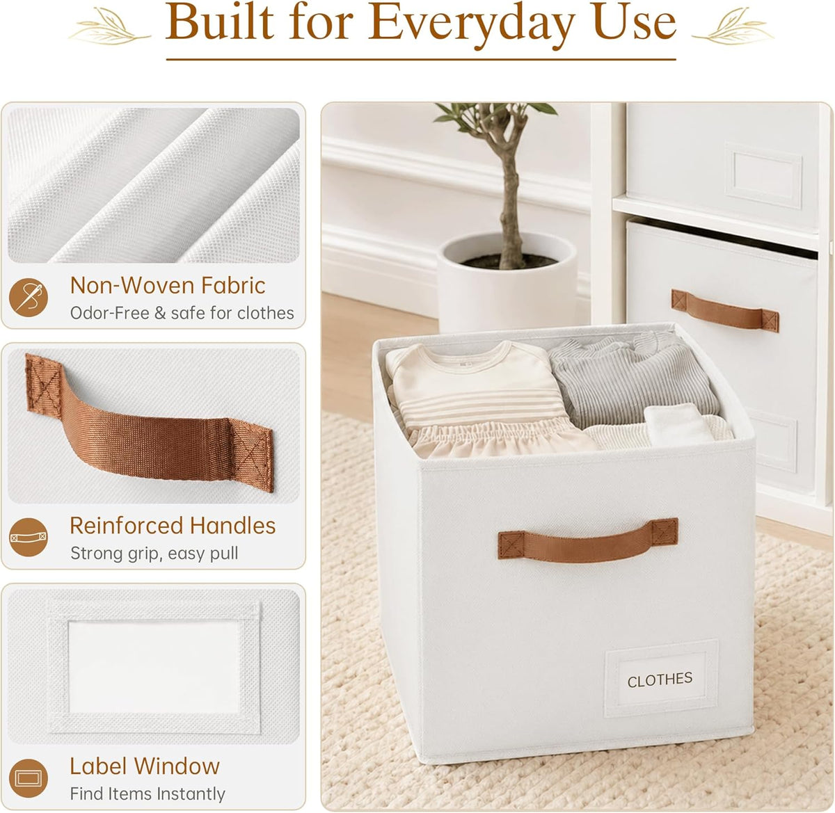 Storage Cubes, 11 Inch Fabric Storage Cubes Organizer Bins with Labels, Odor-Free & Sturdy PP Structure, Cubby Baskets for Closet, Shelves, Toys & Nursery (Beige)