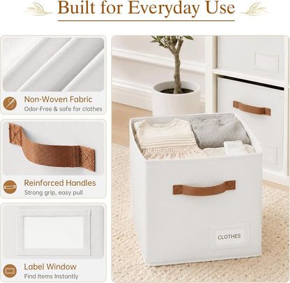 Storage Cubes, 11 Inch Fabric Storage Cubes Organizer Bins with Labels, Odor-Free & Sturdy PP Structure, Cubby Baskets for Closet, Shelves, Toys & Nursery (Beige)