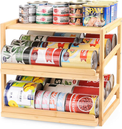 Yumkfoi Can Organizer for Pantry, 3 Tiers | Hold up to 72 3oz Cat Can, Rolling Can Storage, Soda Dispenser, For Cabinet