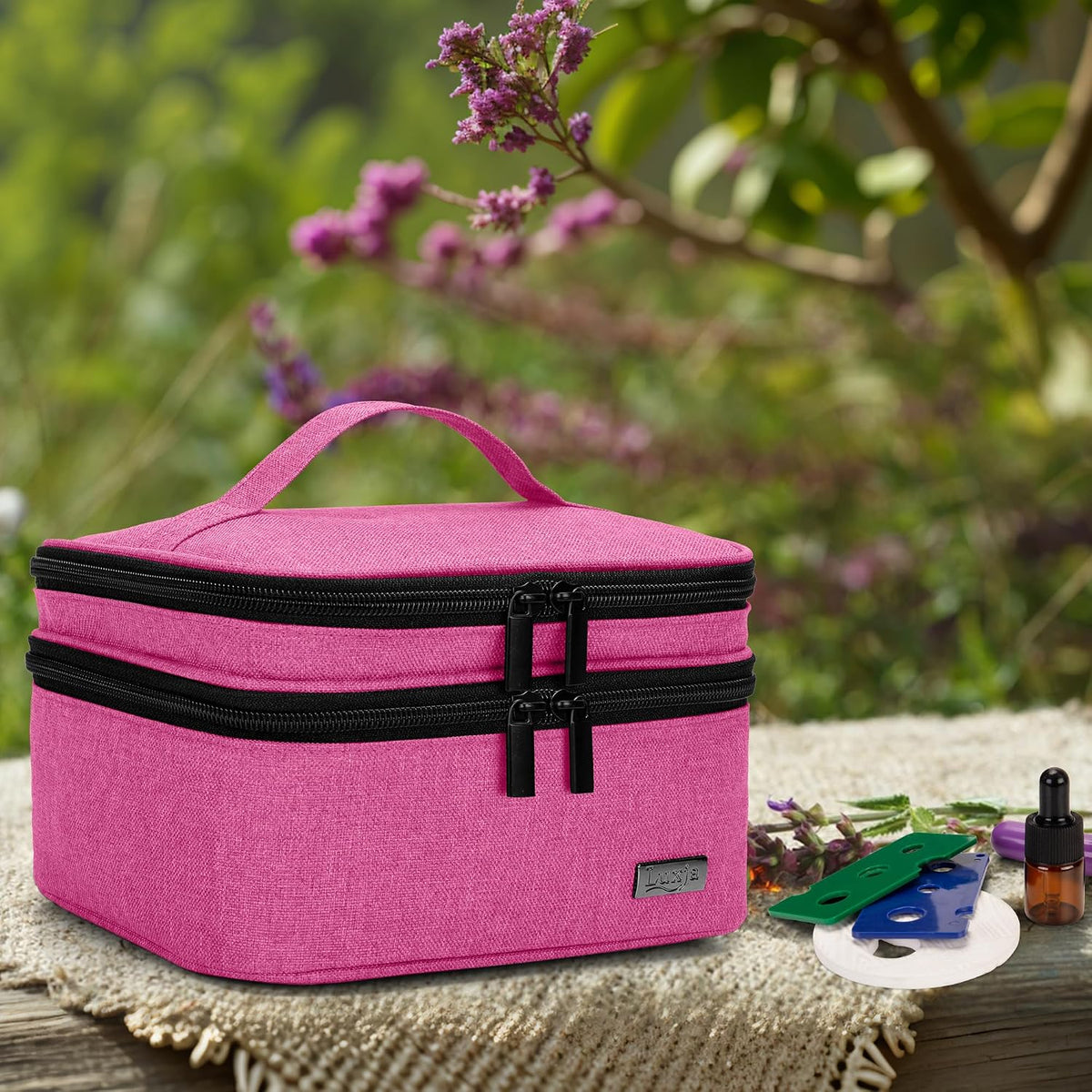 LUXJA Essential Oil Carrying Case - Holds 30 Bottles (5ml-30ml, Also Fits for Roller Bottles), Double-Layer Organizer for Essential Oil and Accessories, Black (Bag Only)