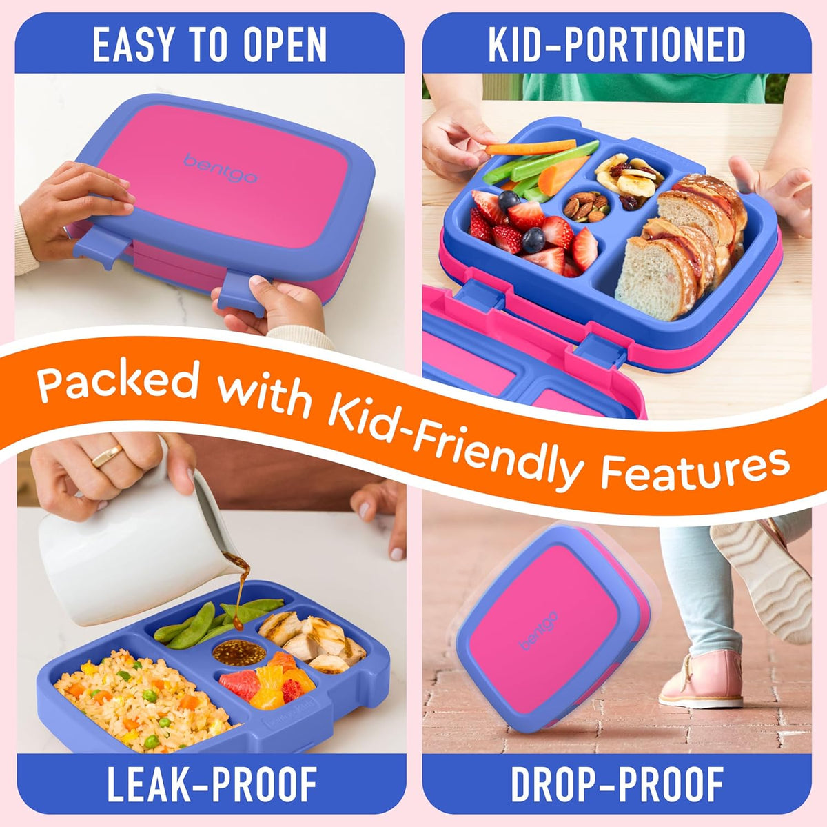 Bentgo Kids Bento-Style 5-Compartment Leak-Proof Lunch Box - Ideal Portion Sizes for Ages 3 to 7 - Durable, Drop-Proof, Dishwasher Safe, PFAS & BPA-Free & Made with Food-Safe Materials (Blue)