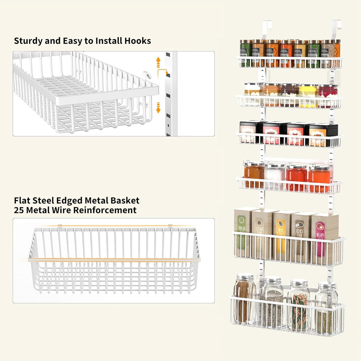 Moforoco White Over The Door Pantry Organizer, Pantry Organization and Storage, Metal Hanging Spice Rack Shelves Door, Seasoning Shelves, Laundry Room Organization, House and Kitchen Essentials