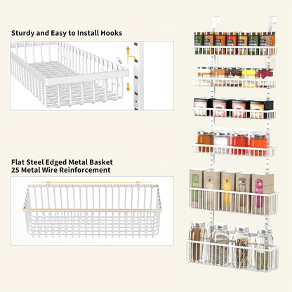 Moforoco White Over The Door Pantry Organizer, Pantry Organization and Storage, Metal Hanging Spice Rack Shelves Door, Seasoning Shelves, Laundry Room Organization, House and Kitchen Essentials