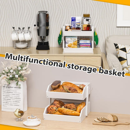 Gmtsl Bamboo Fruit Basket for Kitchen – 3 Tier Fruit Bowl For Kitchen Counter, Large Fruit Holder With 2 Banana Hangers, Idea For Fruit and Vegetable Storage, Bread Basket, Snack Organizer(BLACK)