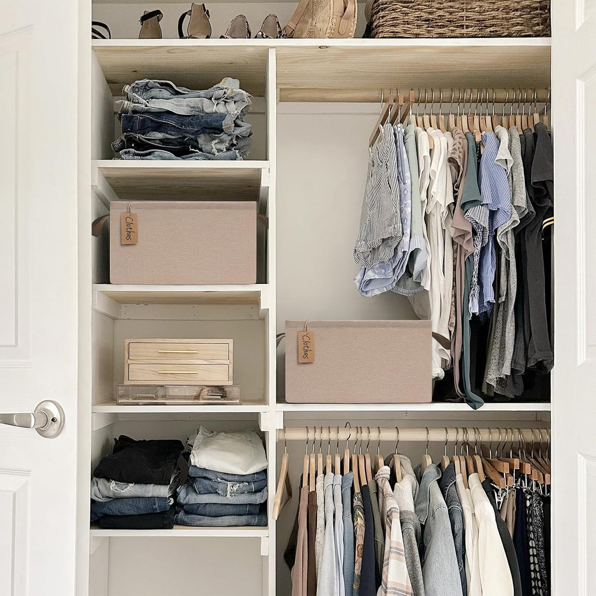 CHICVITA Large Storage Baskets for Shelves, Fabric Storage Bins with Metal Frame, Closet Organizers and Storage Boxes for Clothes Toy, Beige