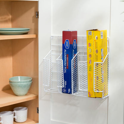Home Basics Organizer Rust Resistant, Perfect for Food Storage, Silver Foil, Wax Paper, Sandwich Bags, Plastic Wrap-Mounts,White