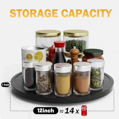 Lazy Susan Organizer Homerays 12 Inch Non-Skid Bamboo Lazy Susan for Kitchen Rotating Spice Rack with Handles, Wood Turntable for Kitchen Cabinet,Countertop (Bamboo, Medium)