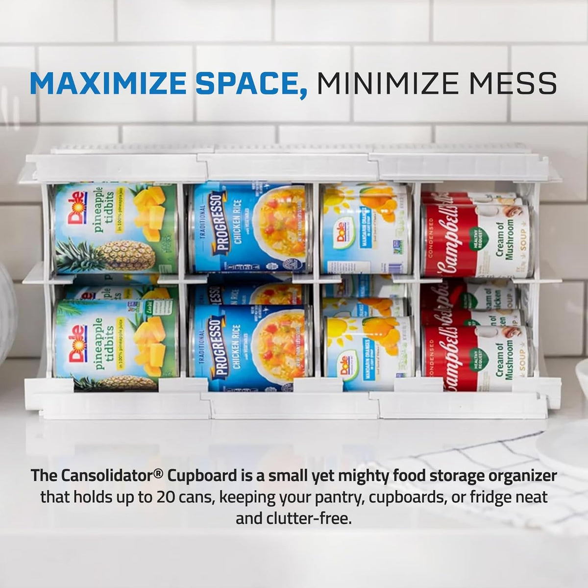 Shelf Reliance Cansolidator Pantry Plus - Can Organizer for Pantry, Stackable Soda Can Storage for Kitchen, Holds 60 Cans of Food or Soda