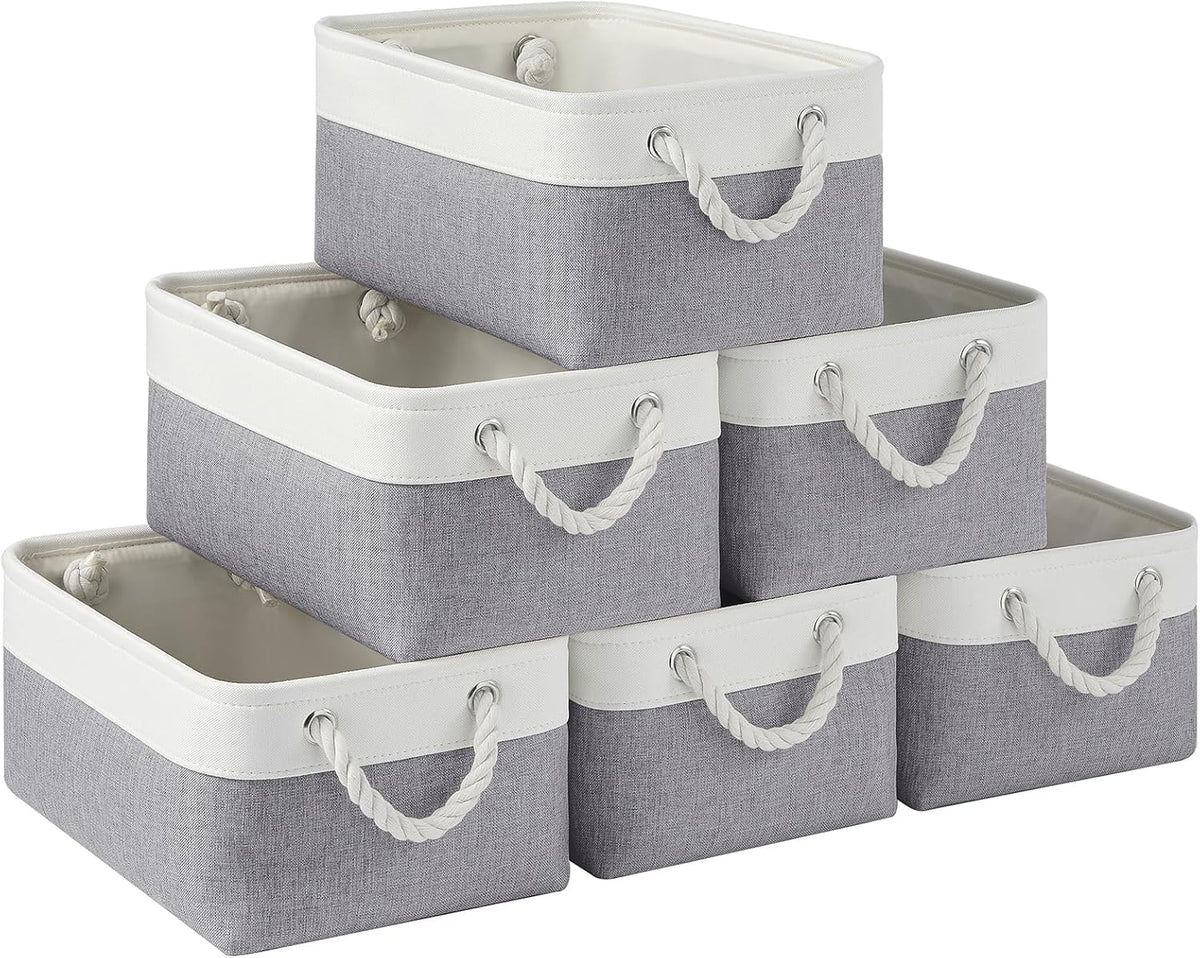 Large Storage Baskets- 15.7x11.8x8.26 inch Storage Bins for Shelves and Closet Organizing, Foldable Fabric Bin for Home Organization Clothes and Laundry (3-Pack, White&Khaki)
