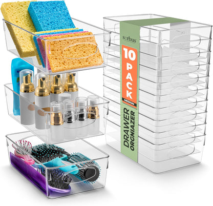 Sorbus Small Clear Plastic Storage Bins for Organizing, Clear Organizer Bins with Handles, Plastic Storage Bins for Closet, Pantry, Fridge, Medicine Cabinet Organizer, Shelves, Freezer, Drawer